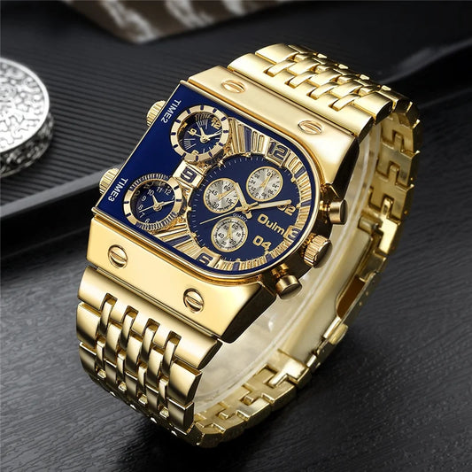 2024 New Oulm Quartz Watches Men Military Wristwatch Luxury Brand Golden Stainless Steel Male Watch Big Relogio Masculino