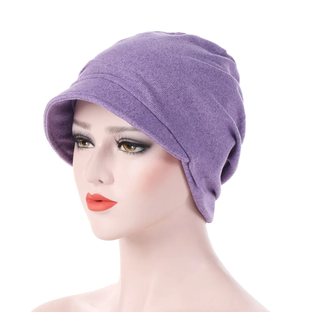 Turban Cap For Women Muslim Plain Brim Hats Stretch Turban Chemo Loss Head Wrap Beanie Casual Head Wrap Scarf