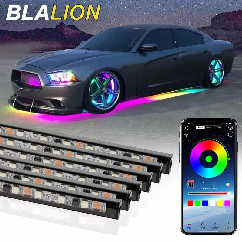 BLALION Car Flexible Underglow Strip Light LED Underbody APP Remote Sound Control RGB Neon Light Atmosphere Lamp Auto Decoration