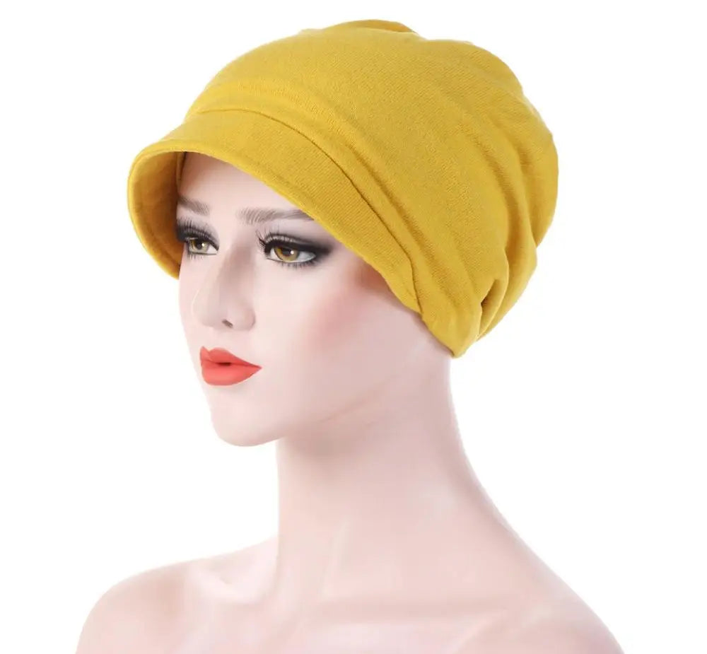 Turban Cap For Women Muslim Plain Brim Hats Stretch Turban Chemo Loss Head Wrap Beanie Casual Head Wrap Scarf