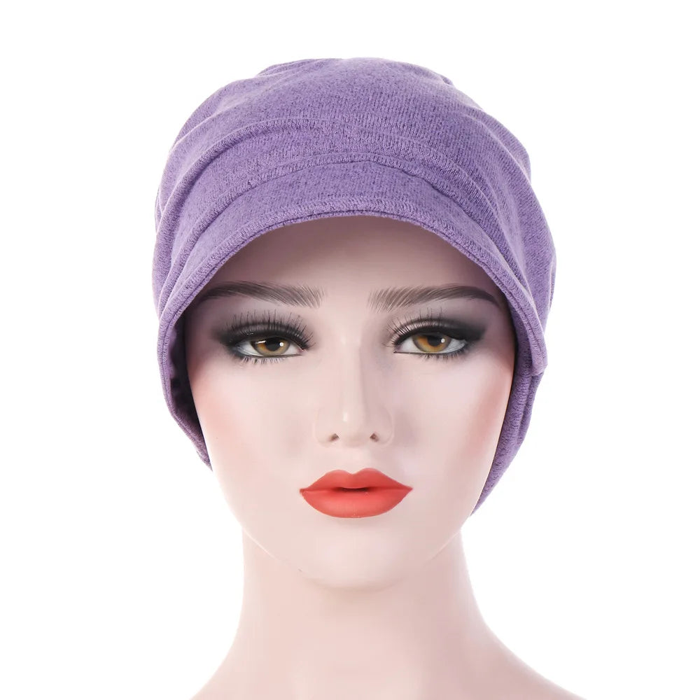 Turban Cap For Women Muslim Plain Brim Hats Stretch Turban Chemo Loss Head Wrap Beanie Casual Head Wrap Scarf