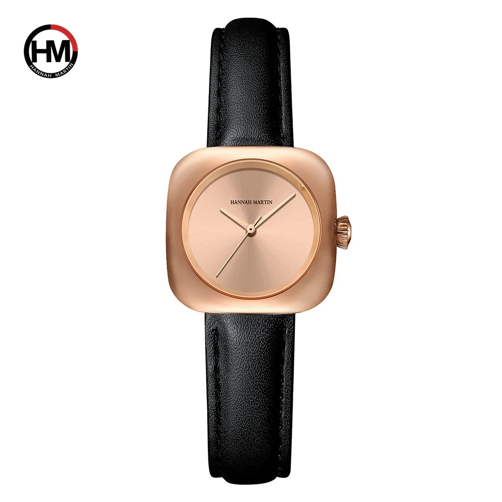 2024 New Minimalist Women's Watch 30mm Square Japanese Movement  Original Rose Gold Elliptic Leather Casual Fashion Wristwatches