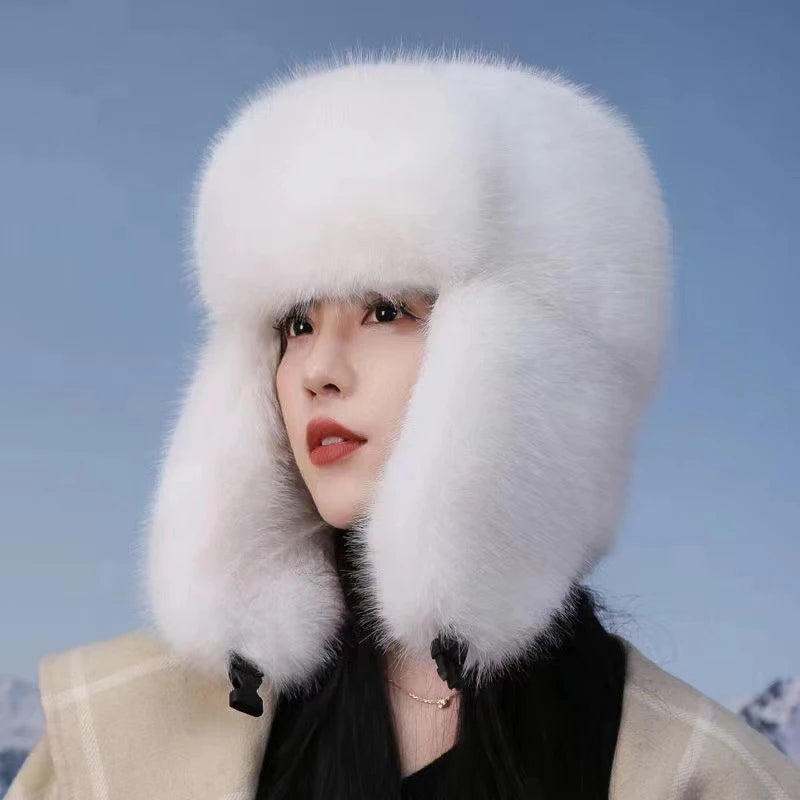 Thicken Faux Fur Ushanka Winter Warm Ear Protection Bomber Hat Outdoor Russian Windproof Anti-cold Furry Earflap Hat For Skiing