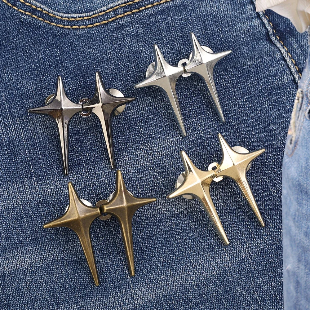 Adjustable Waist Buckle Cross Star Shape Jean Buttons Pins Detachable Metal Buttons Waist Tightener Clothing Accessories