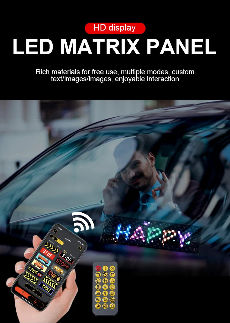 Scrolling Advertising LED Light Car Sign USB 5V Bluetooth App Control Logo Light Programmable Led Display for Car Rear Window