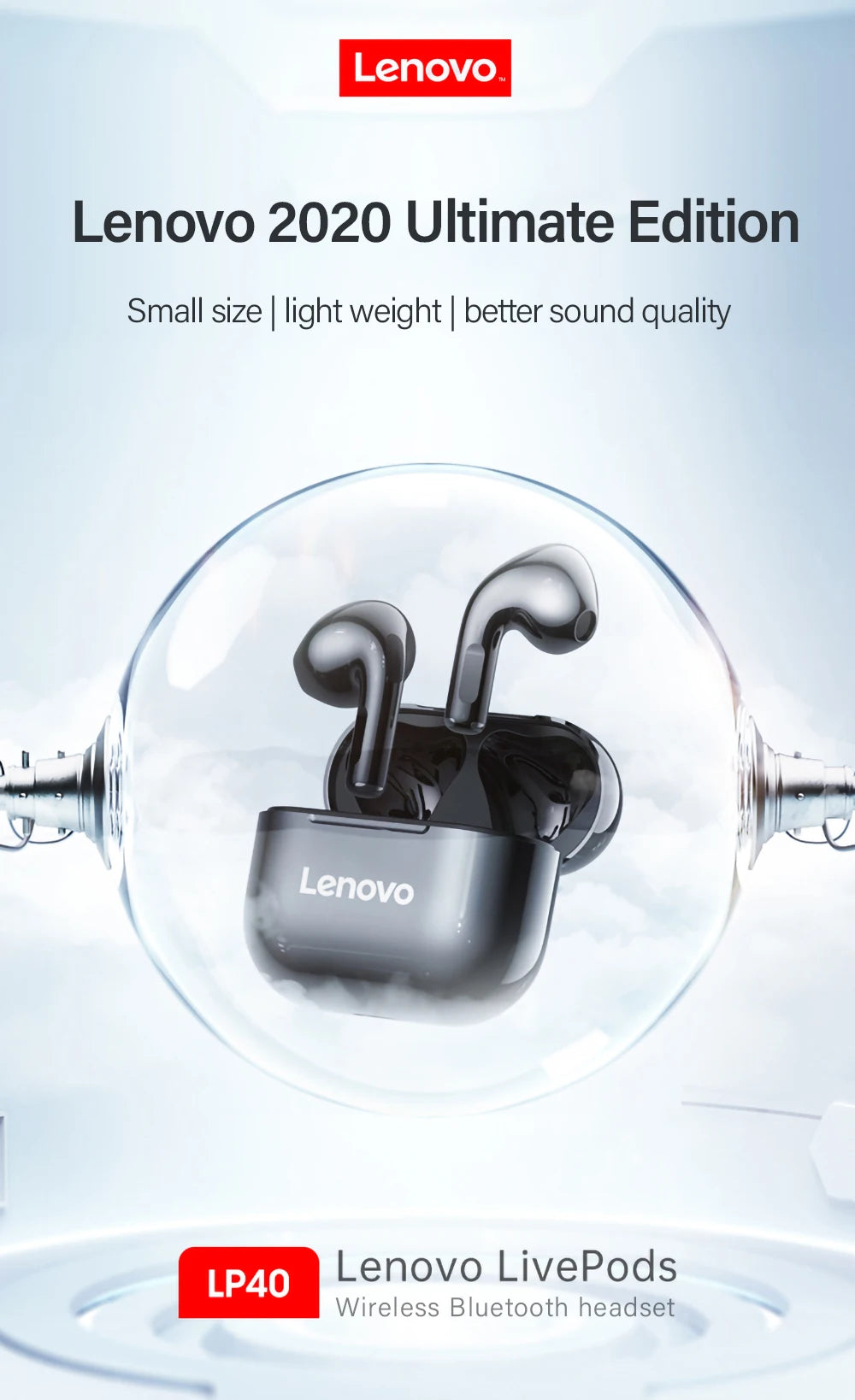 Original Lenovo LP40 Pro/LP40 TWS Earphones Wireless Bluetooth 5.1 Sport Noise Reduction Headphones Touch Control Earphones