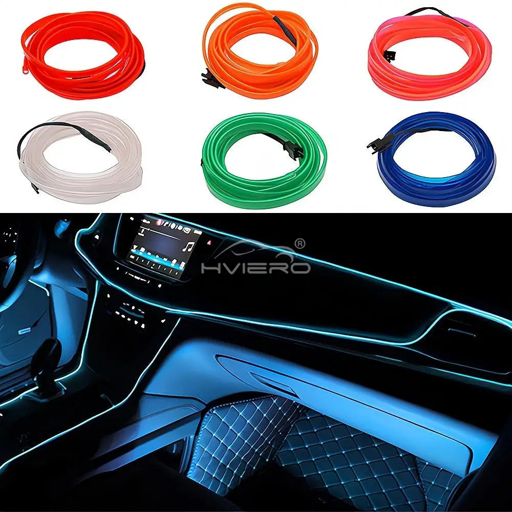 5M Universal Car Interior Lighting white LED Strip Decoration Garl and Wire Rope Tube Line Flexible Neon Lights with USB Drive