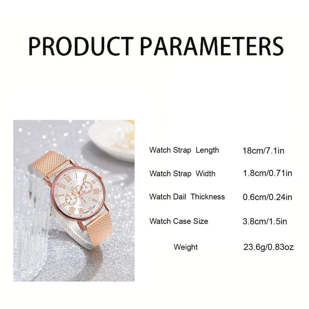 2 Luxurious And Fashionable Women's Watch Sets Rose Gold PU Leather Strap Women's Quartz Watch Alloy Bracelet Women's Gift