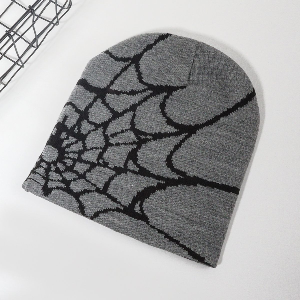 Goth Spider Web Jacquard Beanie Caps Y2K Knitted Warm Hip Hop Unisex Elastic Knit Hat Skull Cap For Women Men