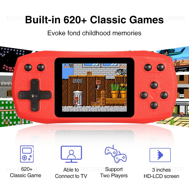 2.4 Inch Retro Video Game Console Built in 620 Classic Games Portable Handheld Game Player Rechargeable Console AV Ouput