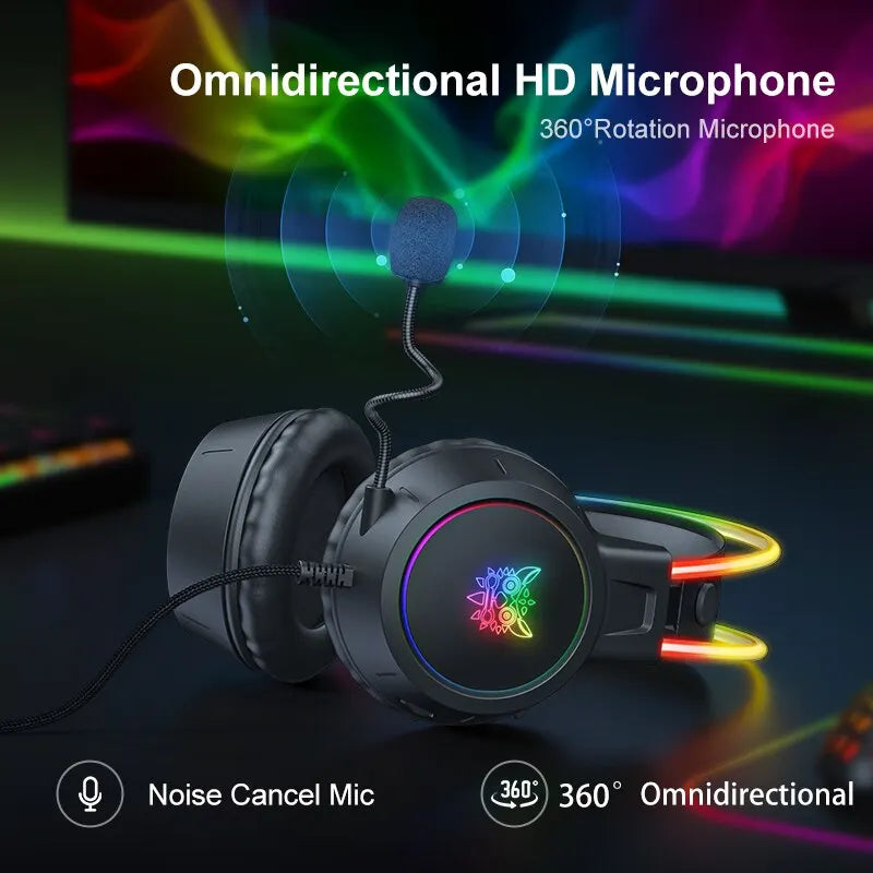 ONIKUMA X15 Pro Over-Ear Headphones Gaming Headset Wired Cancelling Earphones Pink Cat Ears Rgb Light With Mic For PC PS4