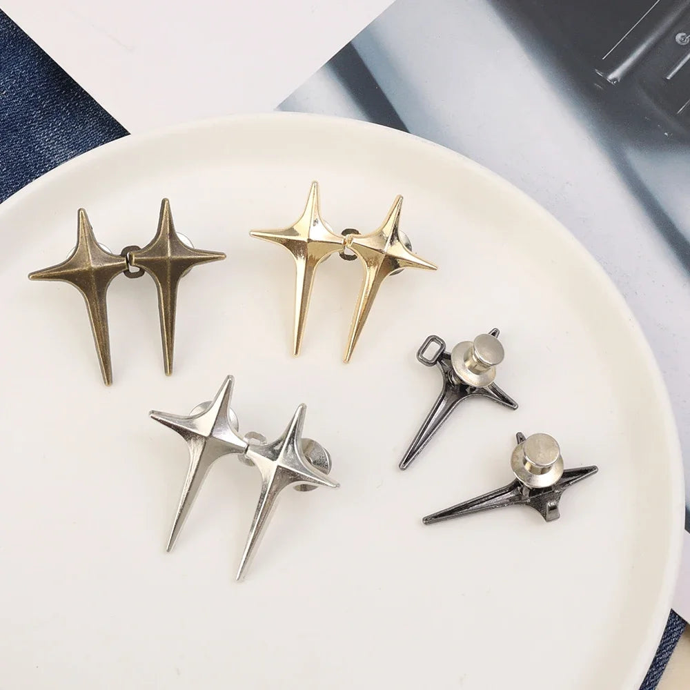 Adjustable Waist Buckle Cross Star Shape Jean Buttons Pins Detachable Metal Buttons Waist Tightener Clothing Accessories