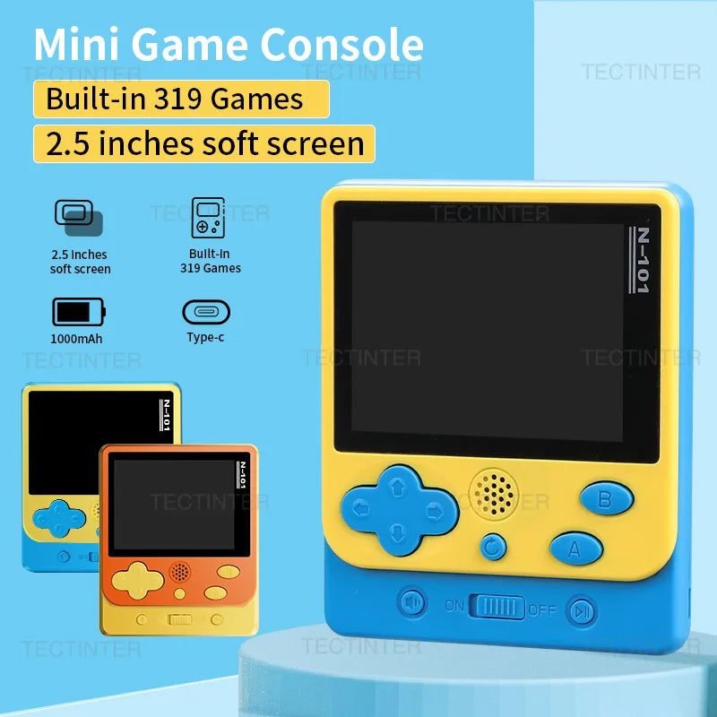 N101 2.5 Inch Mini Portable Retro Handheld Game Player Rechargeable Video Game Console Built-in 319 Classic Games Kids Gift