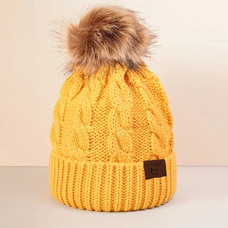 New autumn and winter woolen knitted hat, warm hat, children's anti cold and velvet hat, woolen ball hat