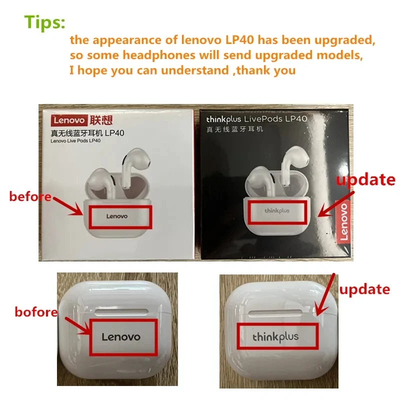 Original Lenovo LP40 Pro/LP40 TWS Earphones Wireless Bluetooth 5.1 Sport Noise Reduction Headphones Touch Control Earphones