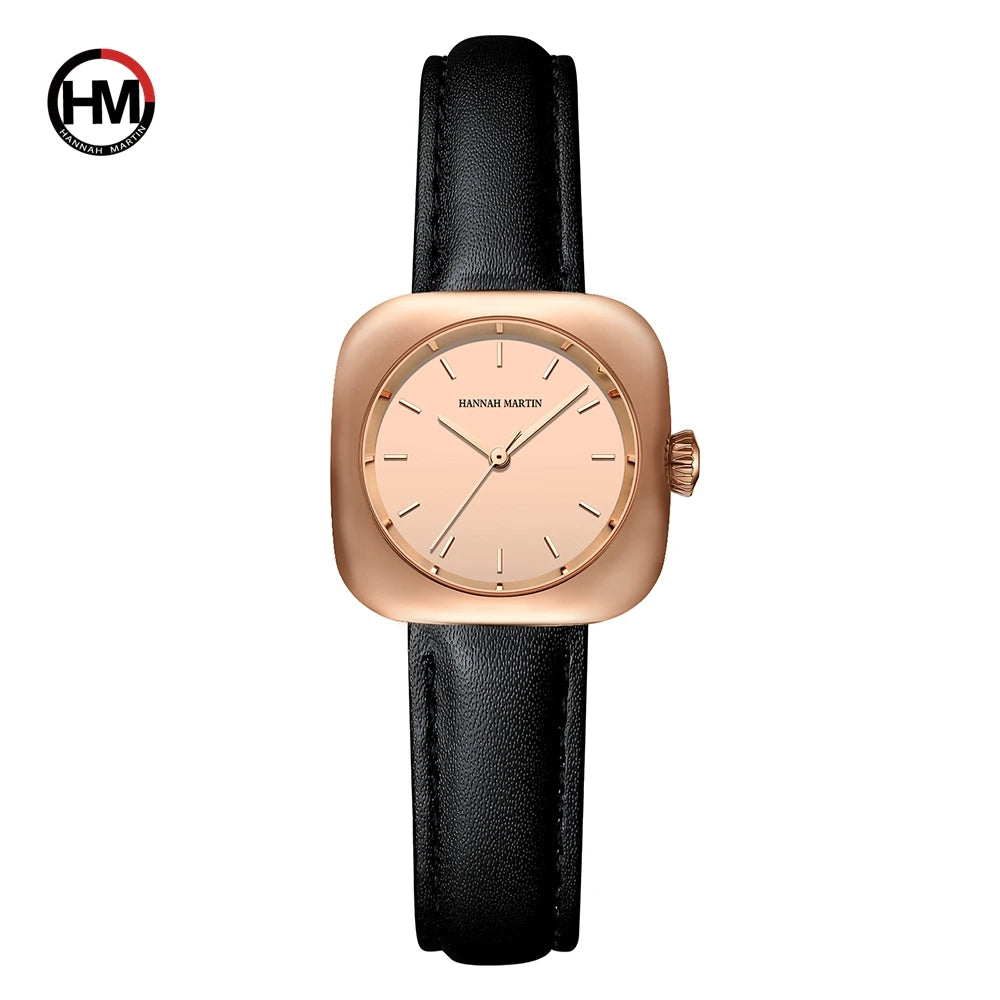 2024 New Minimalist Women's Watch 30mm Square Japanese Movement  Original Rose Gold Elliptic Leather Casual Fashion Wristwatches