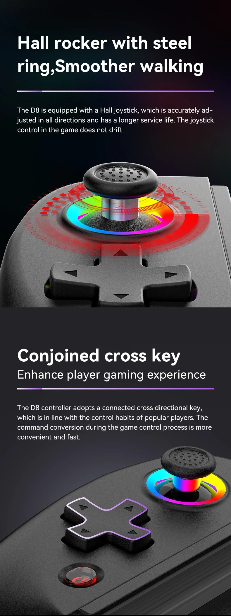 D8 Telescopic Gamepad Controller Joystick Turbo 6-axis Gyro Vibration Wireles Bluetooth 5.2 for Android IOS PS3 PS4 Switch IPad