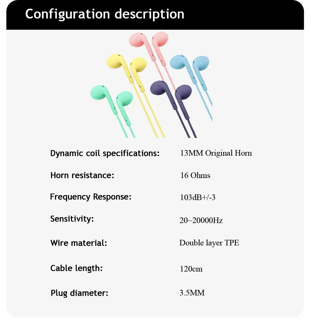 Macaron Universal 3.5mm Stereo Earphones Sports Music Earplugs Wired Microphone for Xiaomi