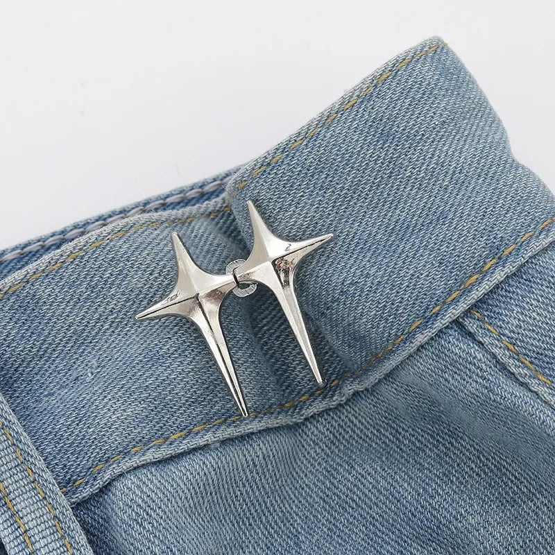 Adjustable Waist Buckle Cross Star Shape Jean Buttons Pins Detachable Metal Buttons Waist Tightener Clothing Accessories