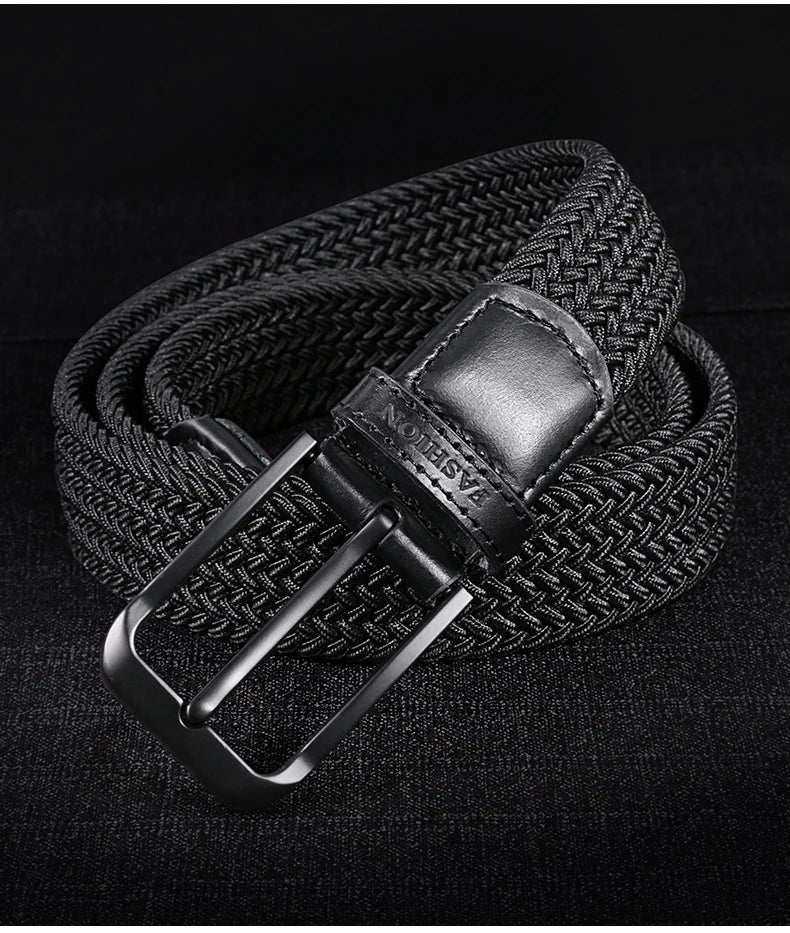 Belt Men 35mm Tide Canvas Elastic Belt Woven Non Porous Design Joker Young Students Jeans Belt