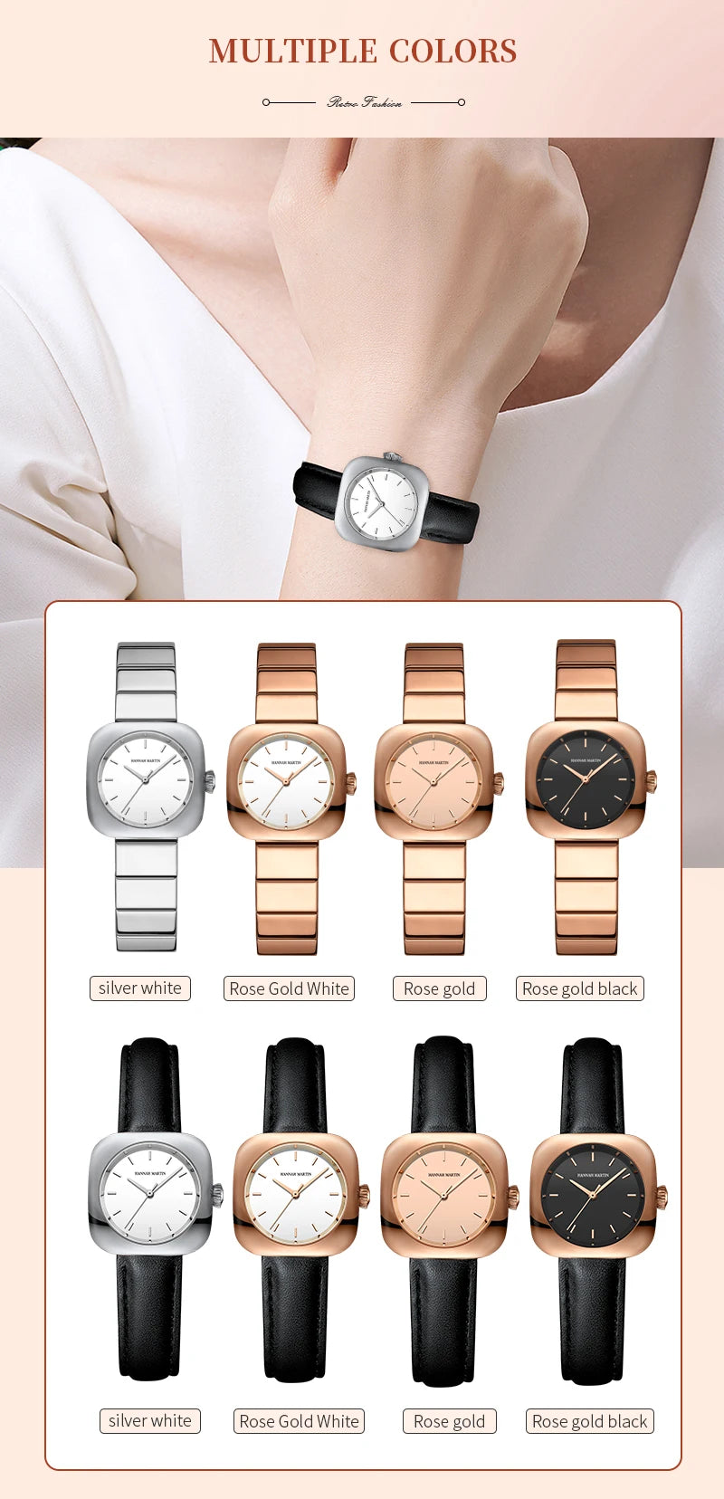 2024 New Minimalist Women's Watch 30mm Square Japanese Movement  Original Rose Gold Elliptic Leather Casual Fashion Wristwatches