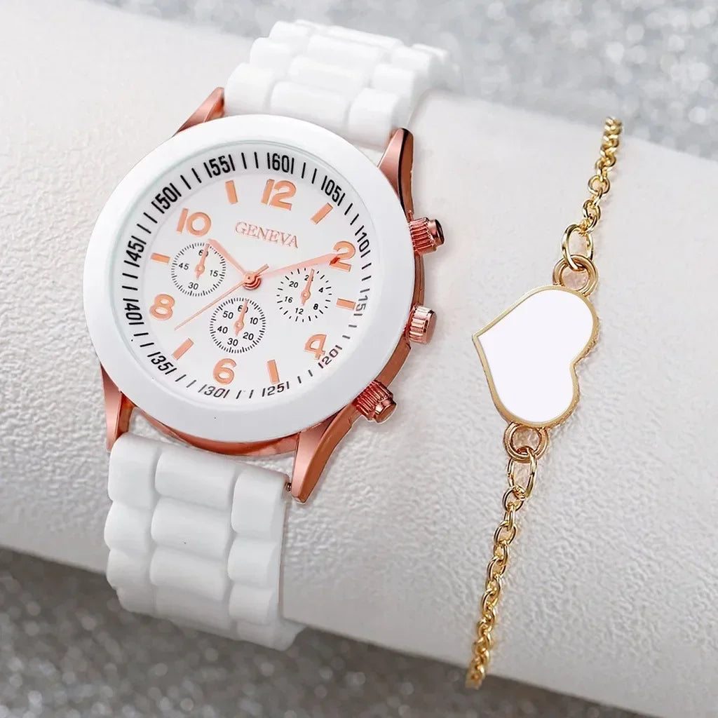 2/6pcs Luxury Watch Set Women Ring Necklace Earrings Rhinestone Fashion Wristwatch Female Casual Ladies Watches Bracelet(No Box)