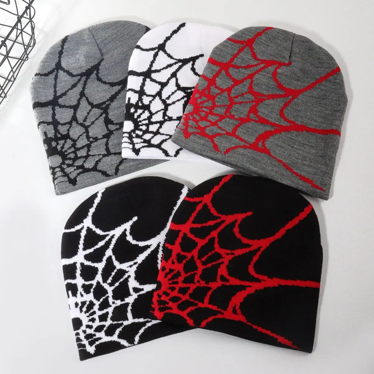 Goth Spider Web Jacquard Beanie Caps Y2K Knitted Warm Hip Hop Unisex Elastic Knit Hat Skull Cap For Women Men