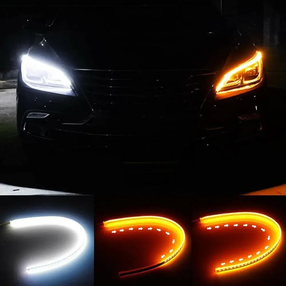 2PCS 30cm 45cm 60cm Sequential LED Strip Indicator Turn Signal DRL Daytime Running Lights