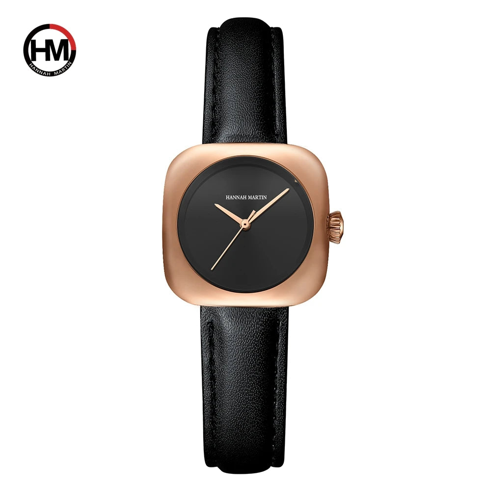 2024 New Minimalist Women's Watch 30mm Square Japanese Movement  Original Rose Gold Elliptic Leather Casual Fashion Wristwatches