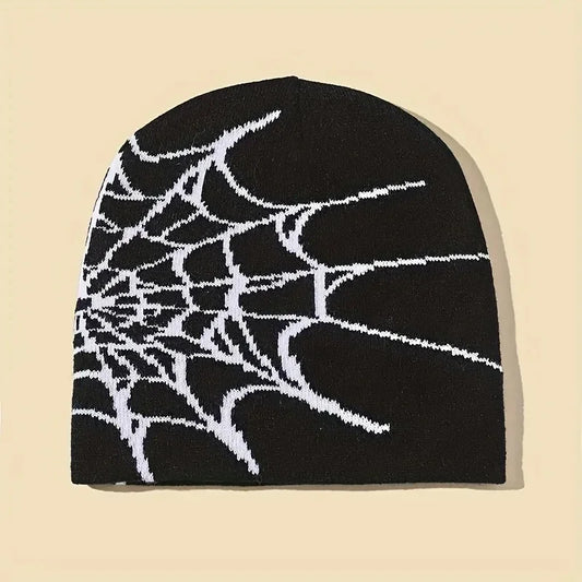 Goth Spider Web Jacquard Beanie Caps Y2K Knitted Warm Hip Hop Unisex Elastic Knit Hat Skull Cap For Women Men