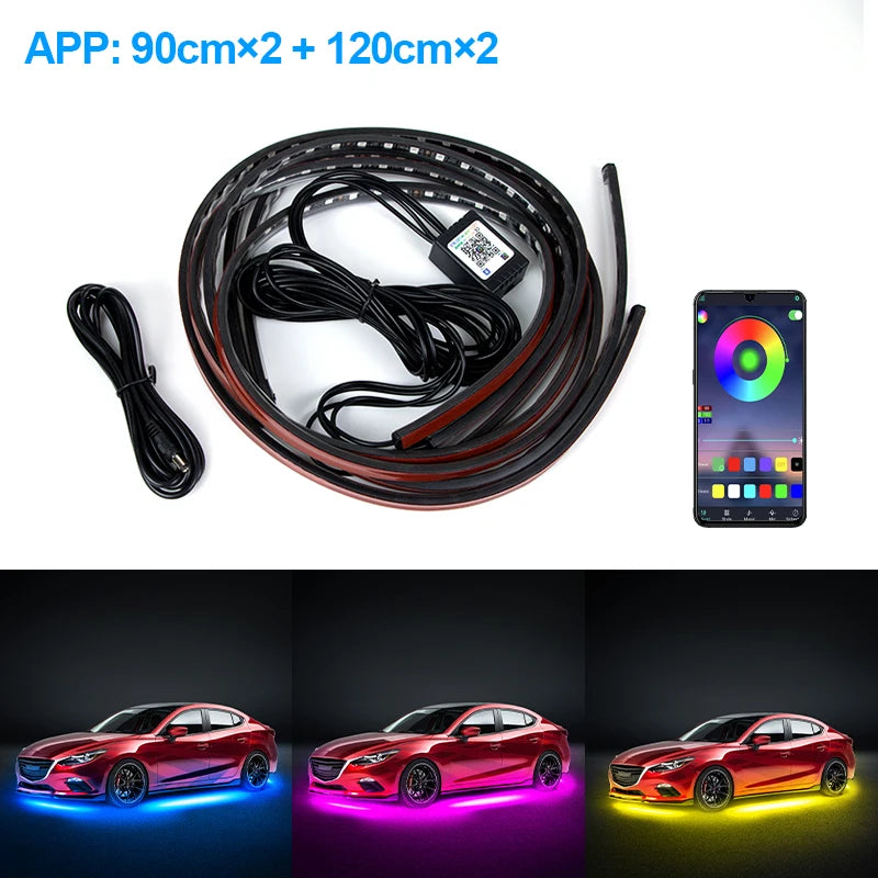 BLALION Car Flexible Underglow Strip Light LED Underbody APP Remote Sound Control RGB Neon Light Atmosphere Lamp Auto Decoration