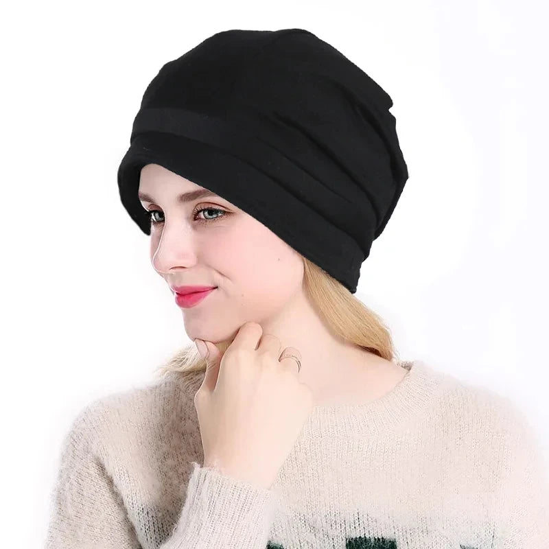 Turban Cap For Women Muslim Plain Brim Hats Stretch Turban Chemo Loss Head Wrap Beanie Casual Head Wrap Scarf