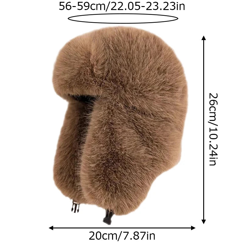 Thicken Faux Fur Ushanka Winter Warm Ear Protection Bomber Hat Outdoor Russian Windproof Anti-cold Furry Earflap Hat For Skiing