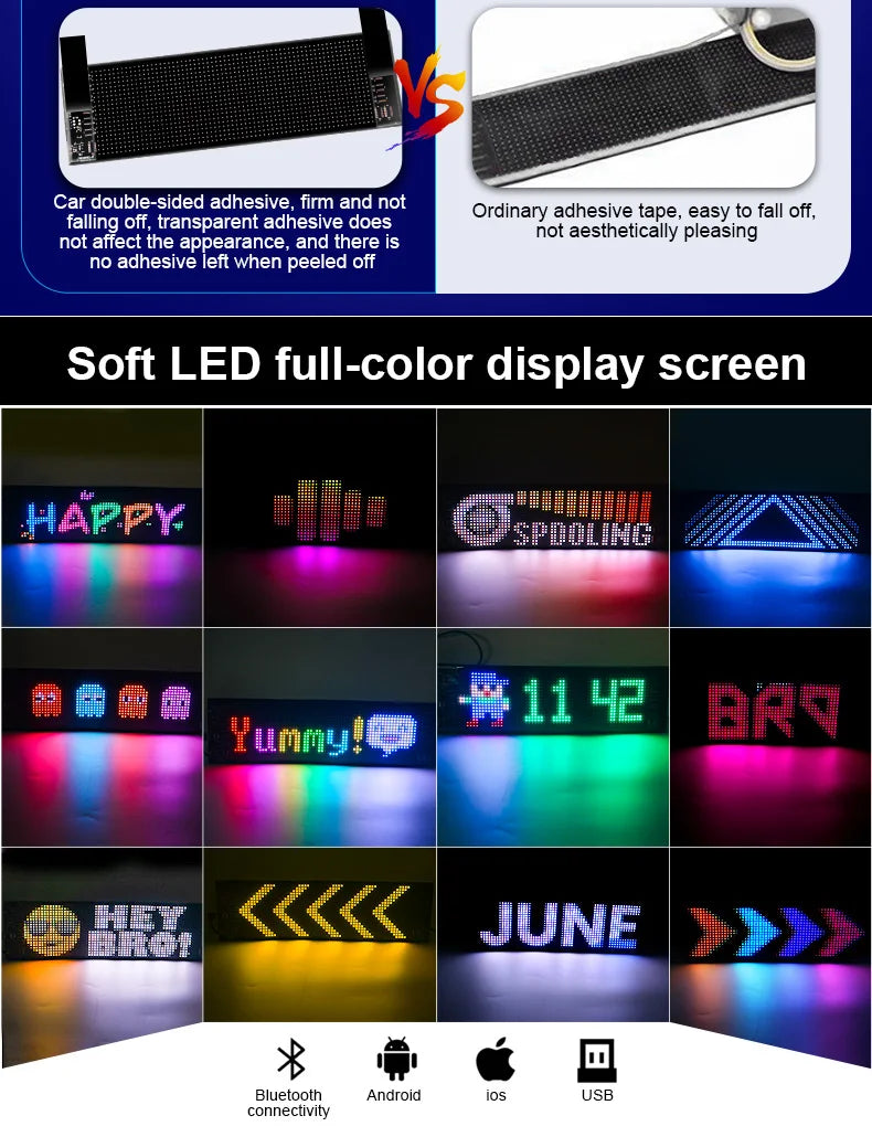 Scrolling Advertising LED Light Car Sign USB 5V Bluetooth App Control Logo Light Programmable Led Display for Car Rear Window