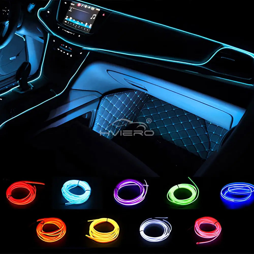 5M Universal Car Interior Lighting white LED Strip Decoration Garl and Wire Rope Tube Line Flexible Neon Lights with USB Drive