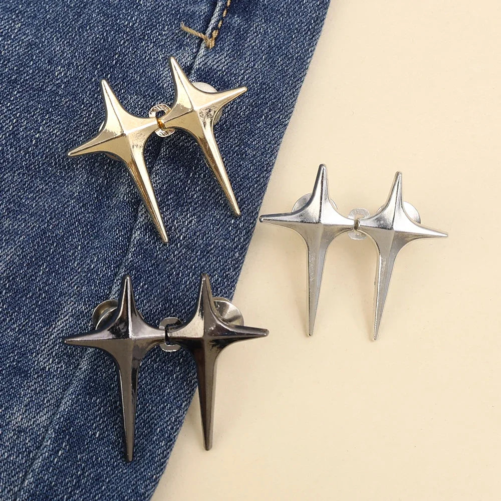 Adjustable Waist Buckle Cross Star Shape Jean Buttons Pins Detachable Metal Buttons Waist Tightener Clothing Accessories