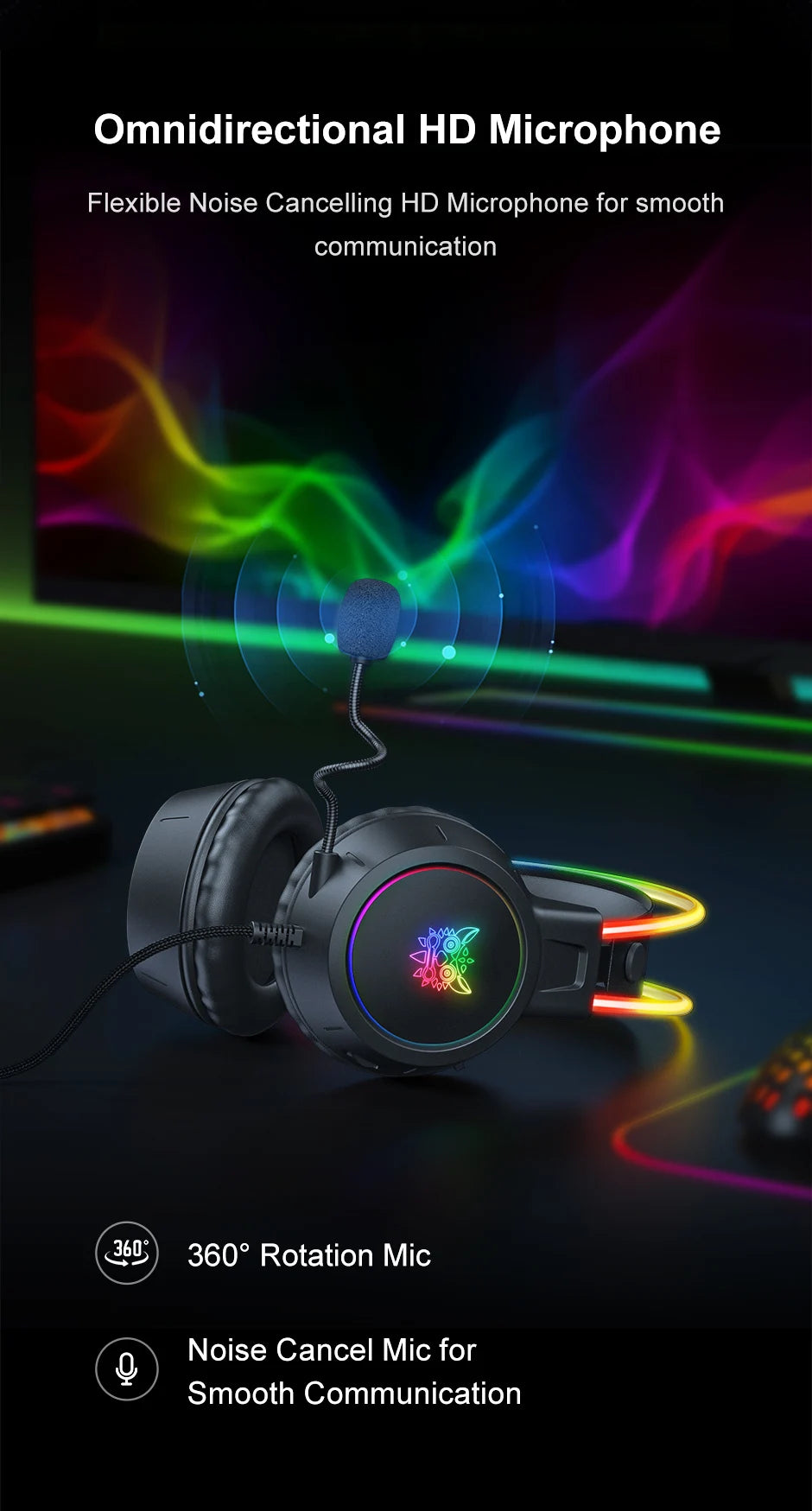 ONIKUMA X15 Pro Over-Ear Headphones Gaming Headset Wired Cancelling Earphones Pink Cat Ears Rgb Light With Mic For PC PS4