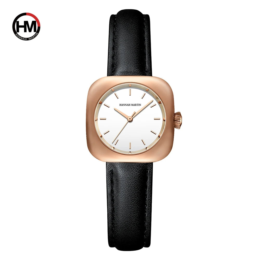 2024 New Minimalist Women's Watch 30mm Square Japanese Movement  Original Rose Gold Elliptic Leather Casual Fashion Wristwatches