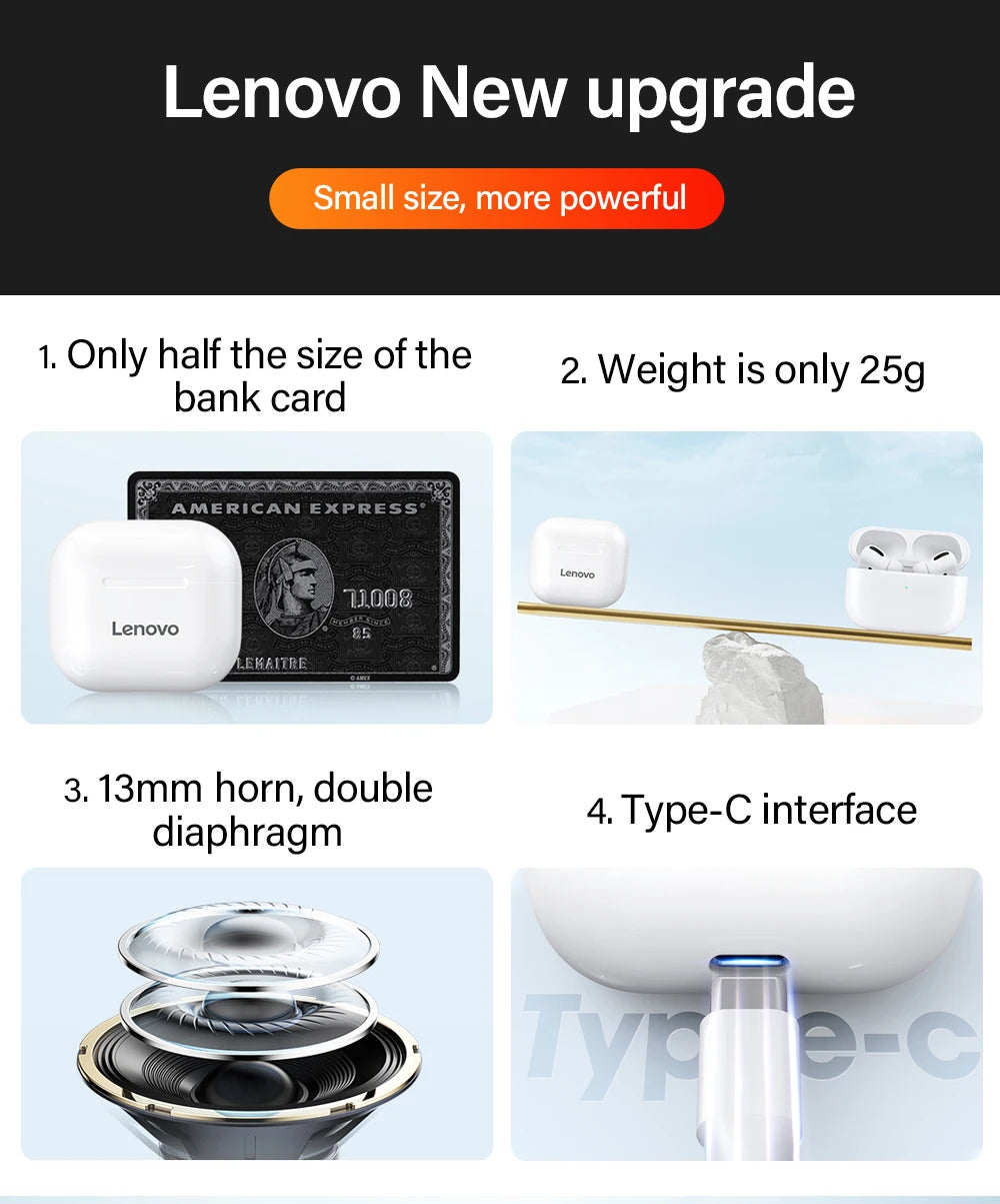 Original Lenovo LP40 Pro/LP40 TWS Earphones Wireless Bluetooth 5.1 Sport Noise Reduction Headphones Touch Control Earphones