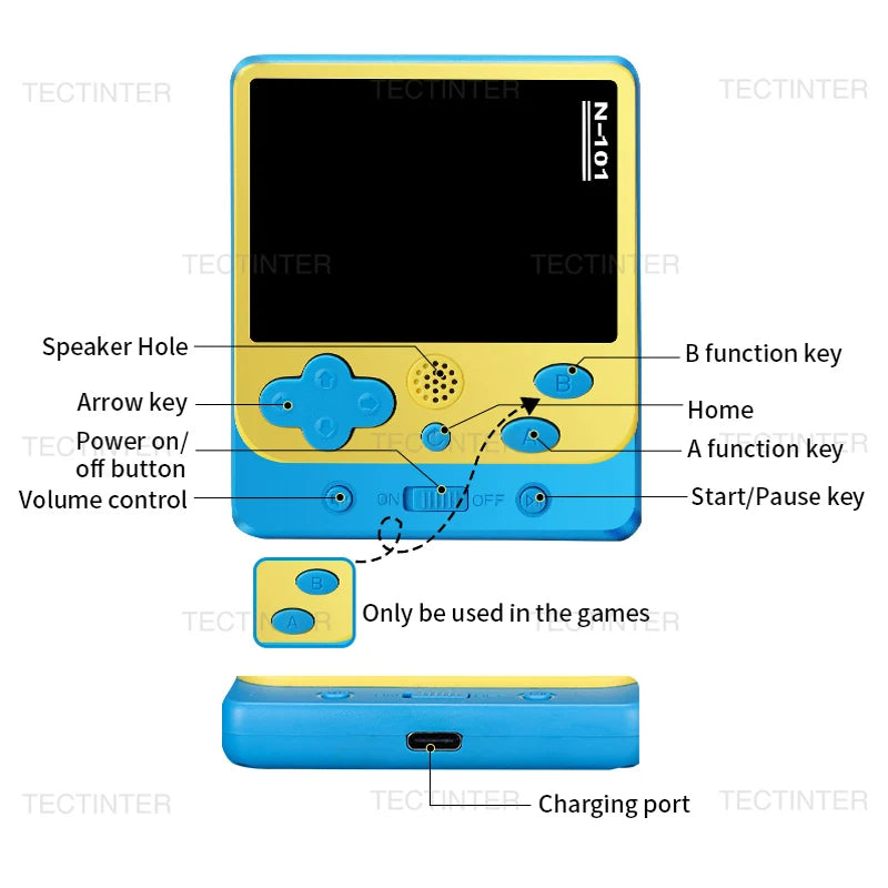 N101 2.5 Inch Mini Portable Retro Handheld Game Player Rechargeable Video Game Console Built-in 319 Classic Games Kids Gift