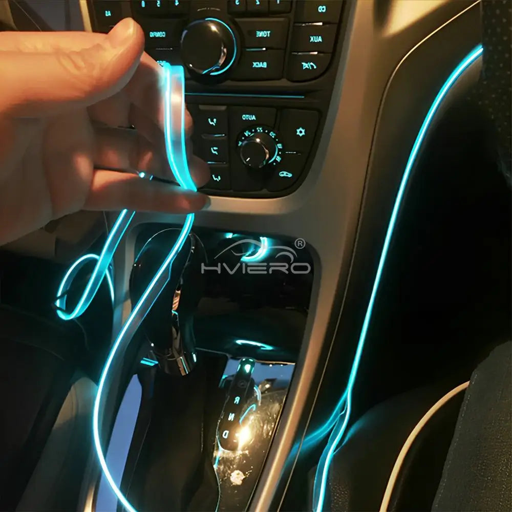 5M Universal Car Interior Lighting white LED Strip Decoration Garl and Wire Rope Tube Line Flexible Neon Lights with USB Drive