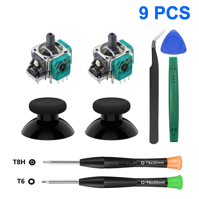 9 in 1 Joystick Replacement Kits for Xbox Series X/S Xbox One Controller with T6/T8 Screwdriver 3D Analog Thumbstick Repair Kit