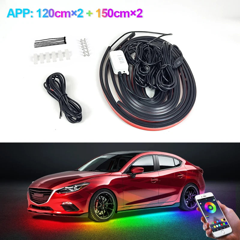 BLALION Car Flexible Underglow Strip Light LED Underbody APP Remote Sound Control RGB Neon Light Atmosphere Lamp Auto Decoration