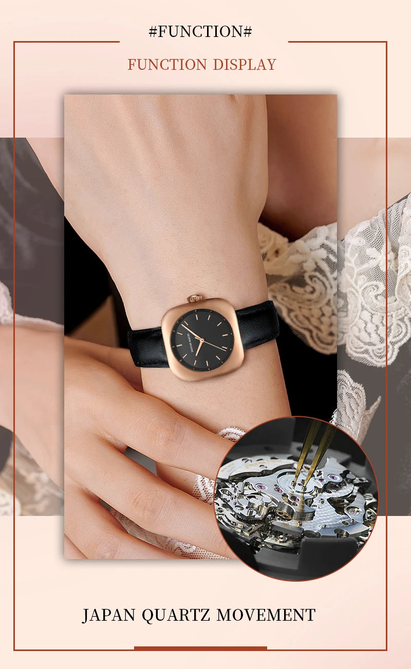 2024 New Minimalist Women's Watch 30mm Square Japanese Movement  Original Rose Gold Elliptic Leather Casual Fashion Wristwatches