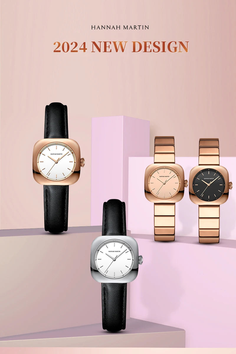 2024 New Minimalist Women's Watch 30mm Square Japanese Movement  Original Rose Gold Elliptic Leather Casual Fashion Wristwatches