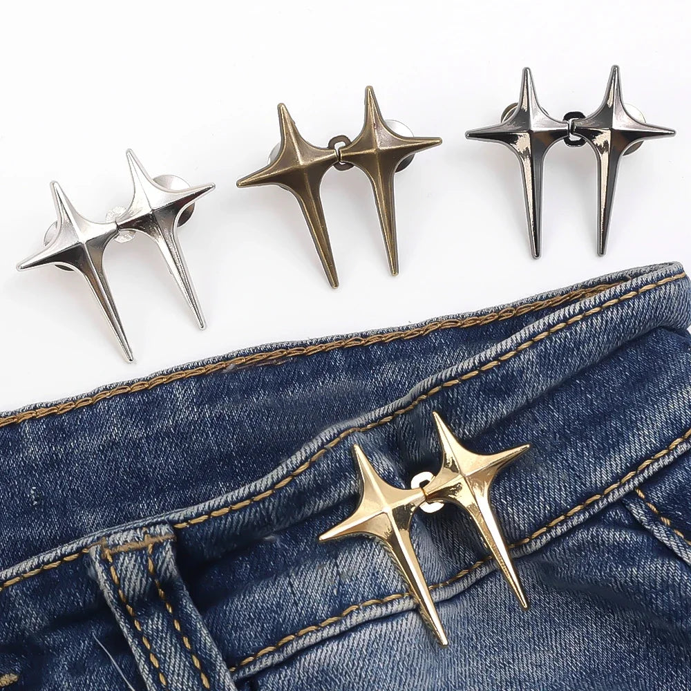 Adjustable Waist Buckle Cross Star Shape Jean Buttons Pins Detachable Metal Buttons Waist Tightener Clothing Accessories