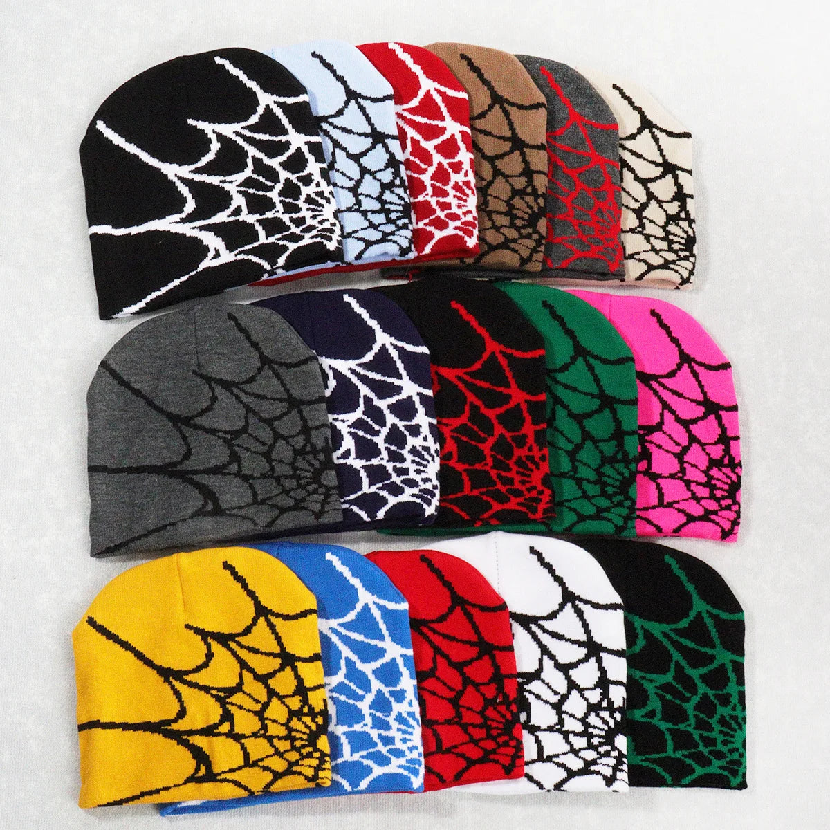 Goth Spider Web Jacquard Beanie Caps Y2K Knitted Warm Hip Hop Unisex Elastic Knit Hat Skull Cap For Women Men