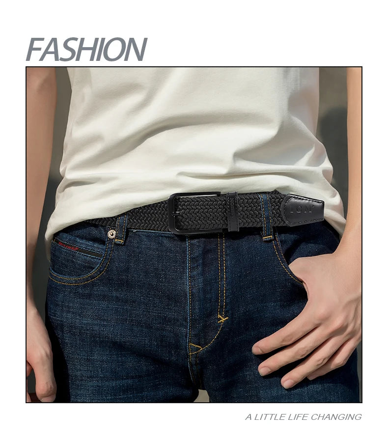 Belt Men 35mm Tide Canvas Elastic Belt Woven Non Porous Design Joker Young Students Jeans Belt