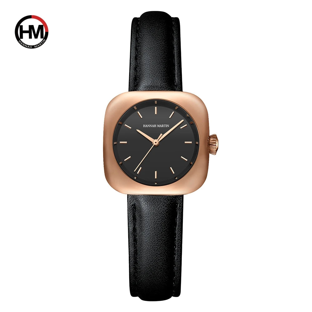 2024 New Minimalist Women's Watch 30mm Square Japanese Movement  Original Rose Gold Elliptic Leather Casual Fashion Wristwatches