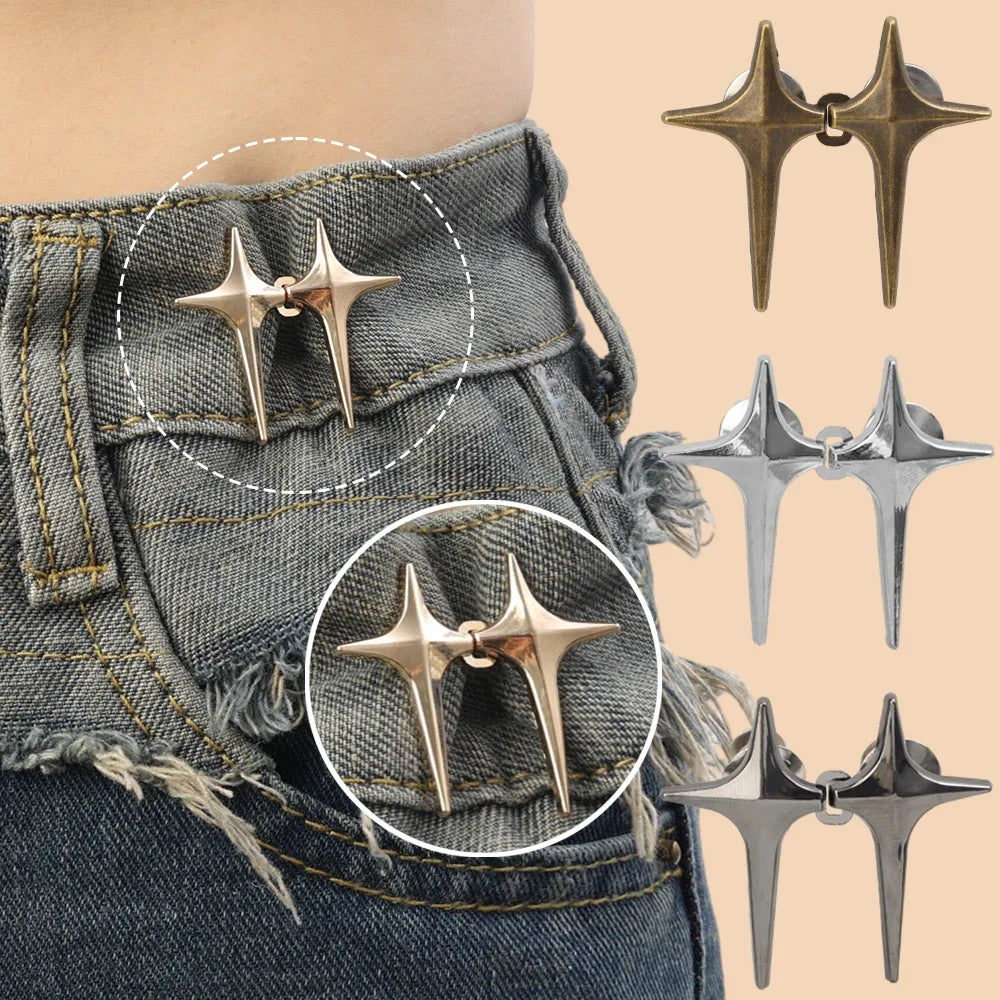 Adjustable Waist Buckle Cross Star Shape Jean Buttons Pins Detachable Metal Buttons Waist Tightener Clothing Accessories